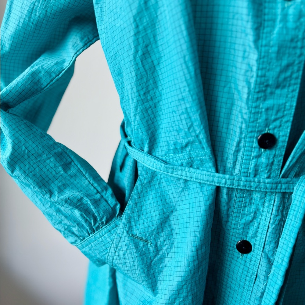 Vintage Teal Long Women's Raincoat - Picture 5 of 12